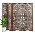 Brown Carved Wooden Folding Privacy Divider