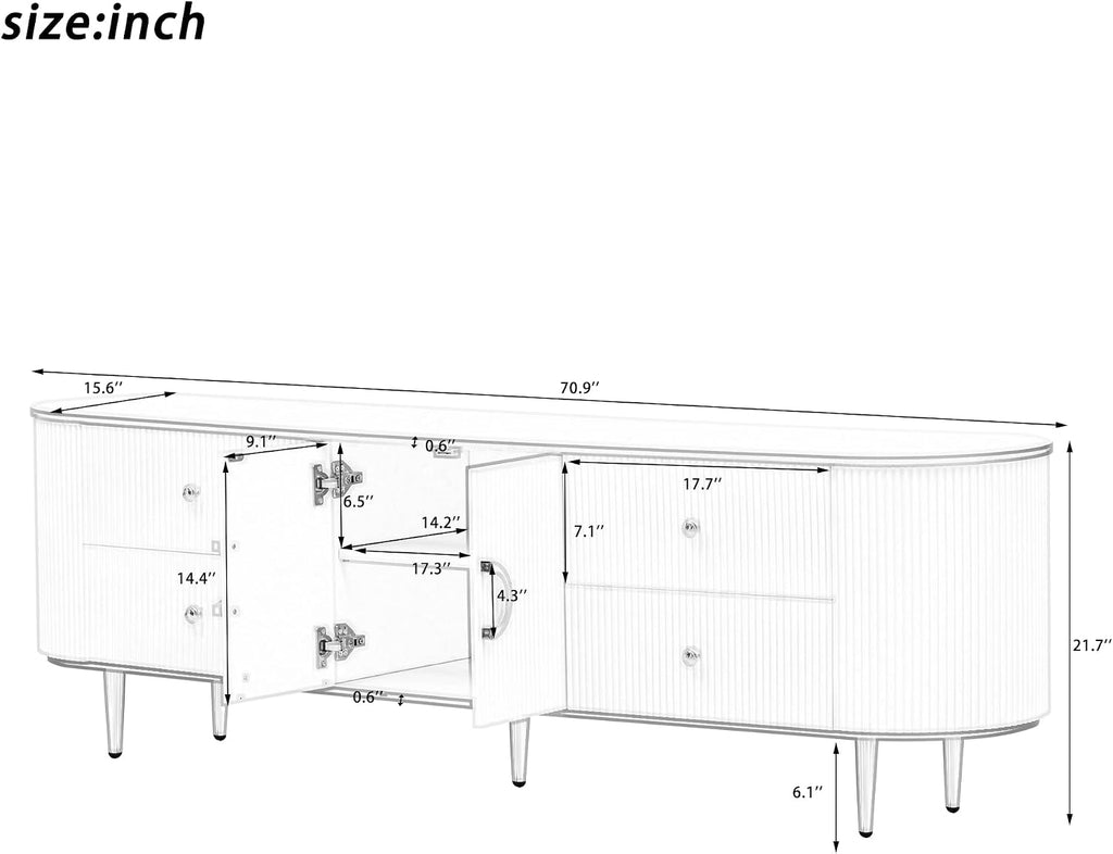 White Curved Modern Storage TV Console