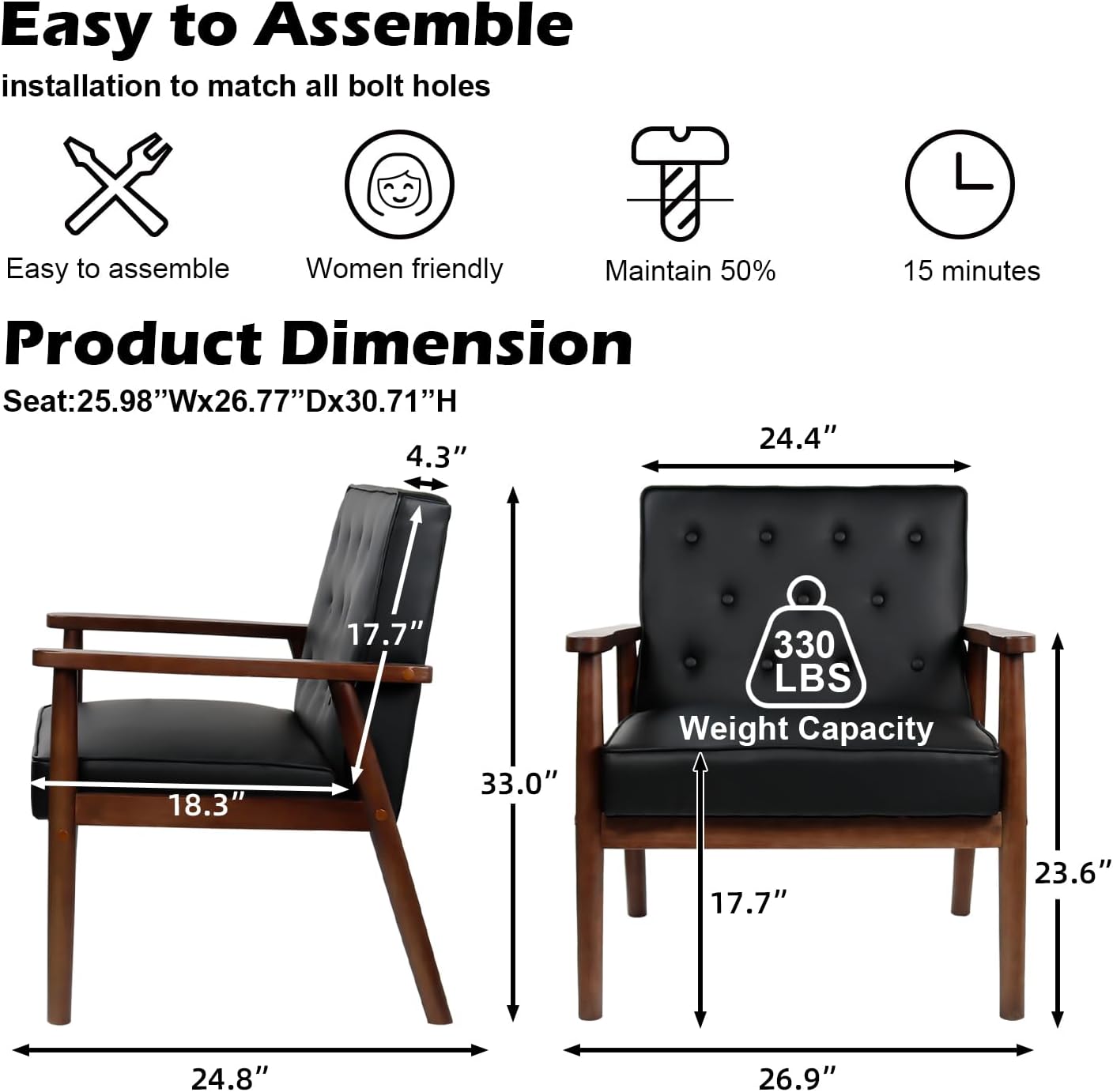 Black Leather Office Guest Accent Chairs