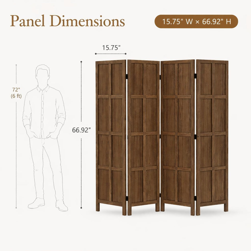 Brown Solid Wood Folding Privacy Divider