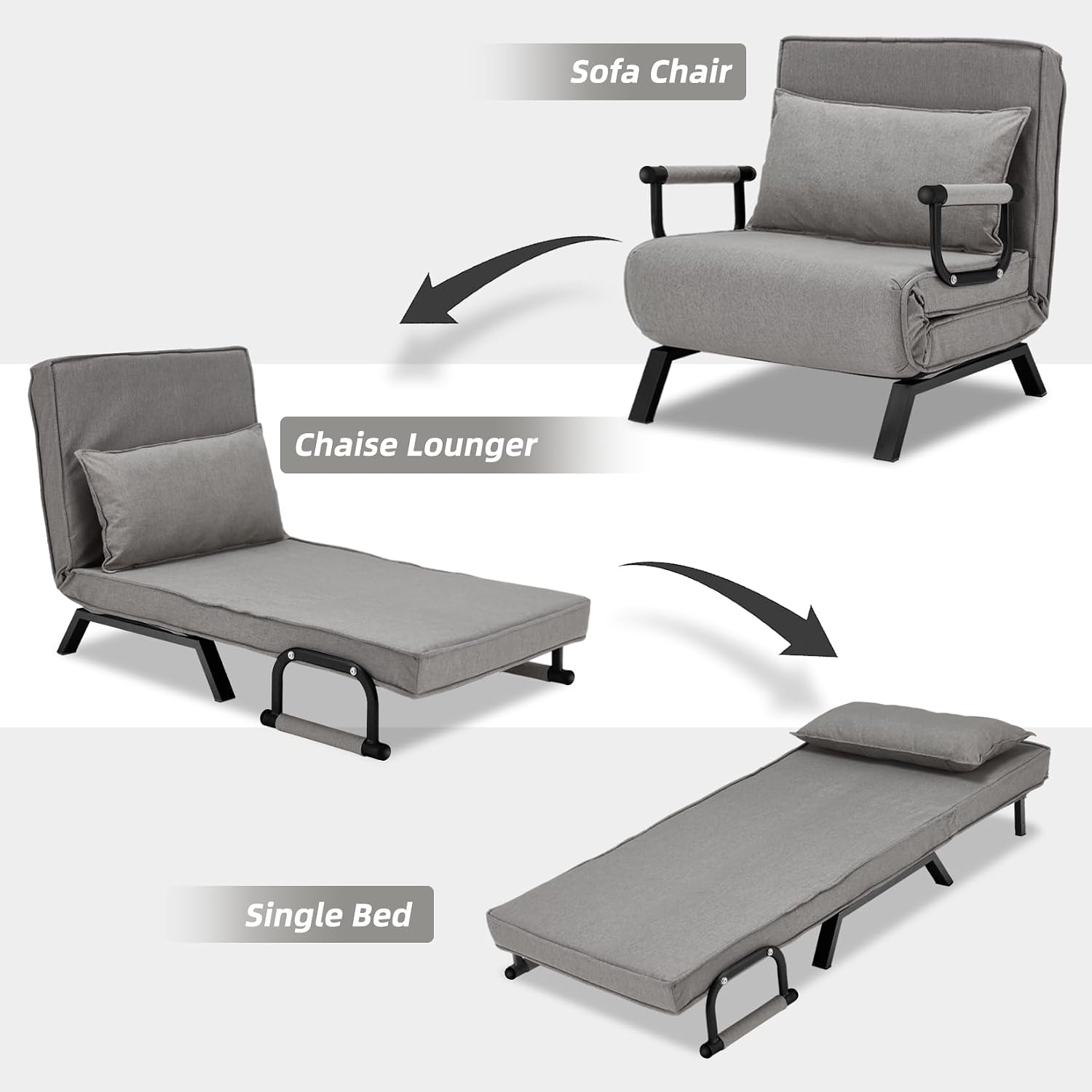 Gray Folding Convertible Sleeper Chair
