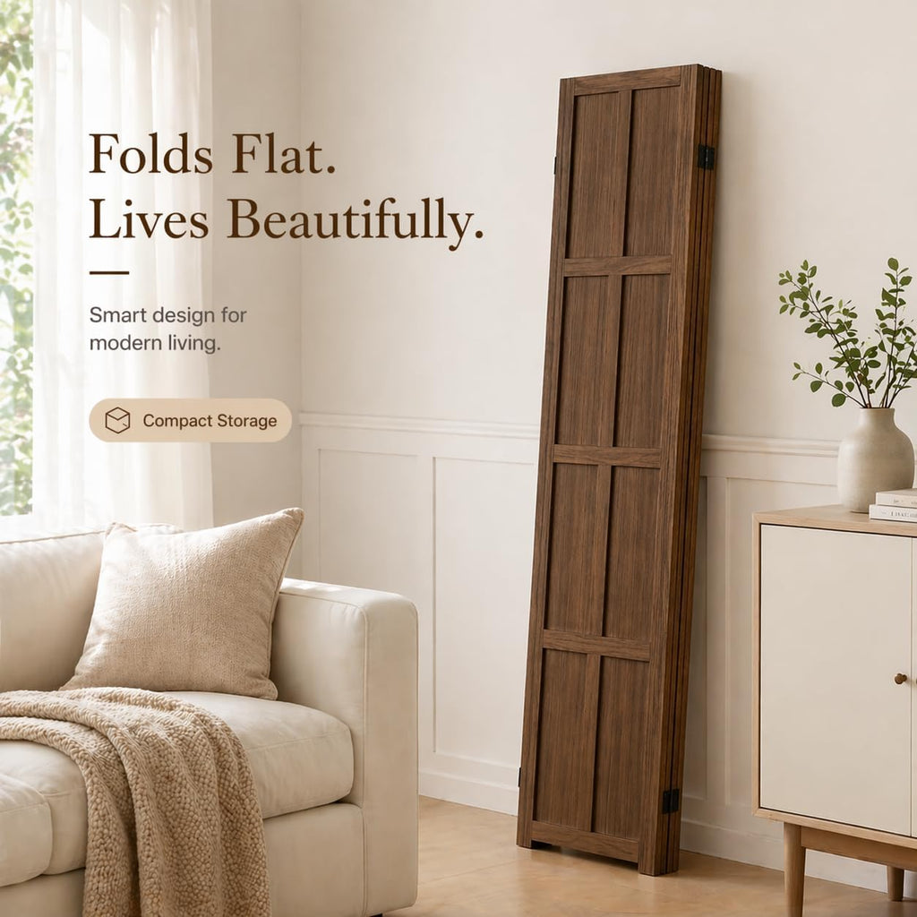 Brown Solid Wood Folding Privacy Divider