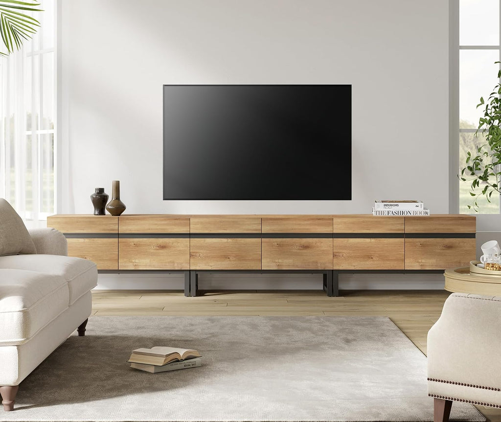 Oak Modern Large Storage TV Console Stand