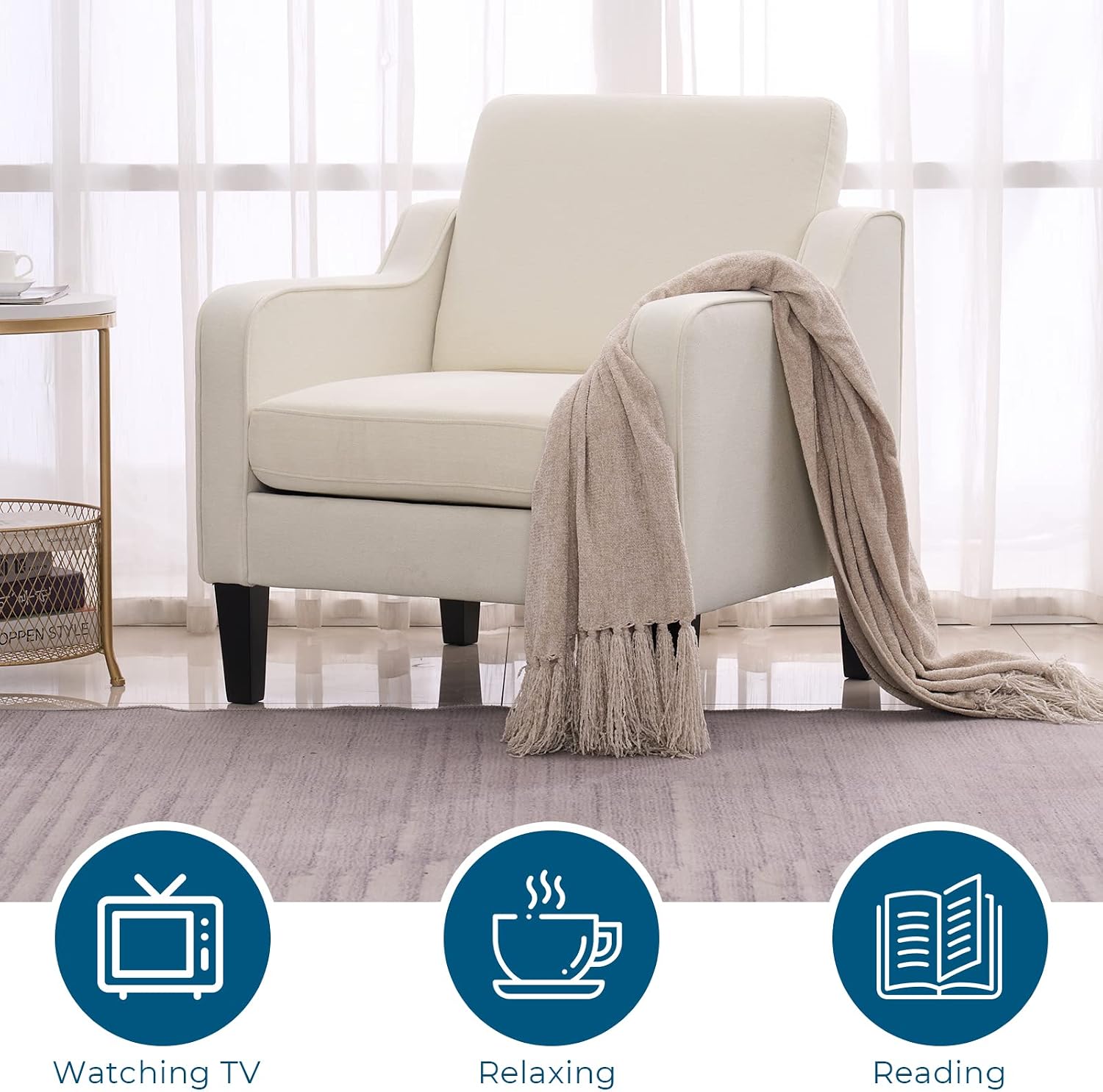 Beige Linen Upholstered Accent Chair