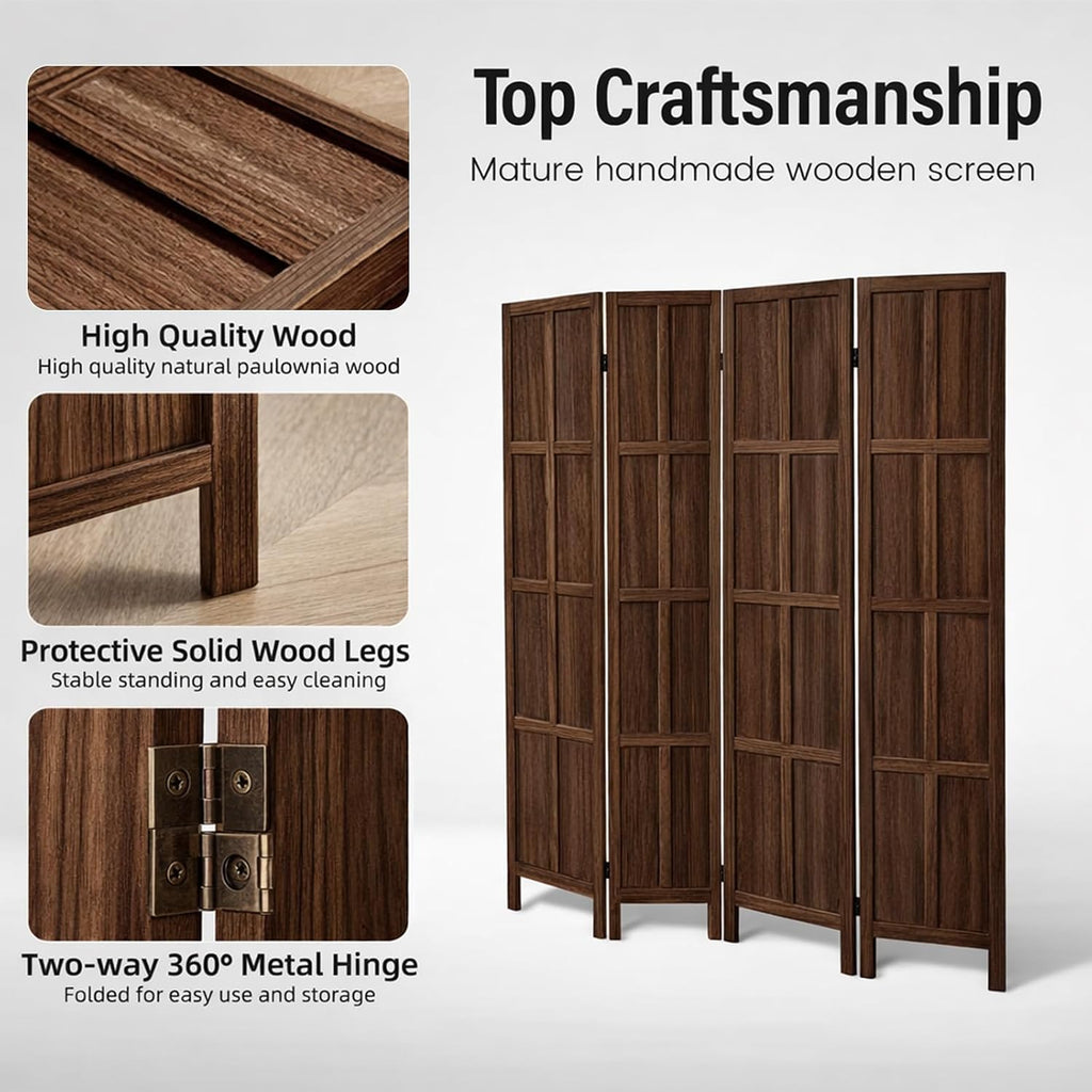 Brown Wooden Folding Privacy Room Divider