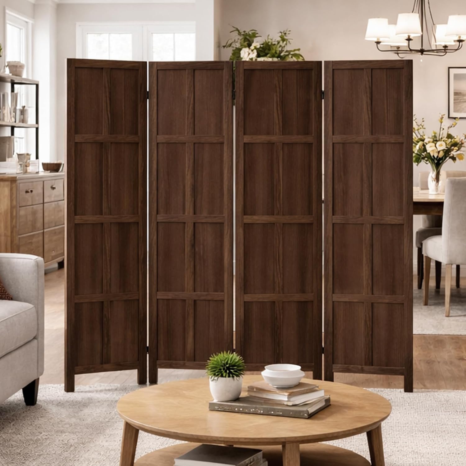 Brown Wooden Folding Privacy Room Divider