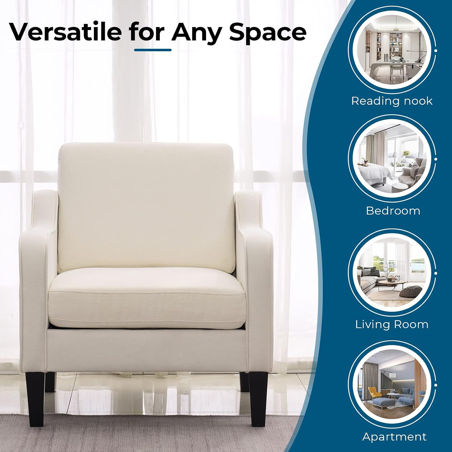 Beige Linen Upholstered Accent Chair