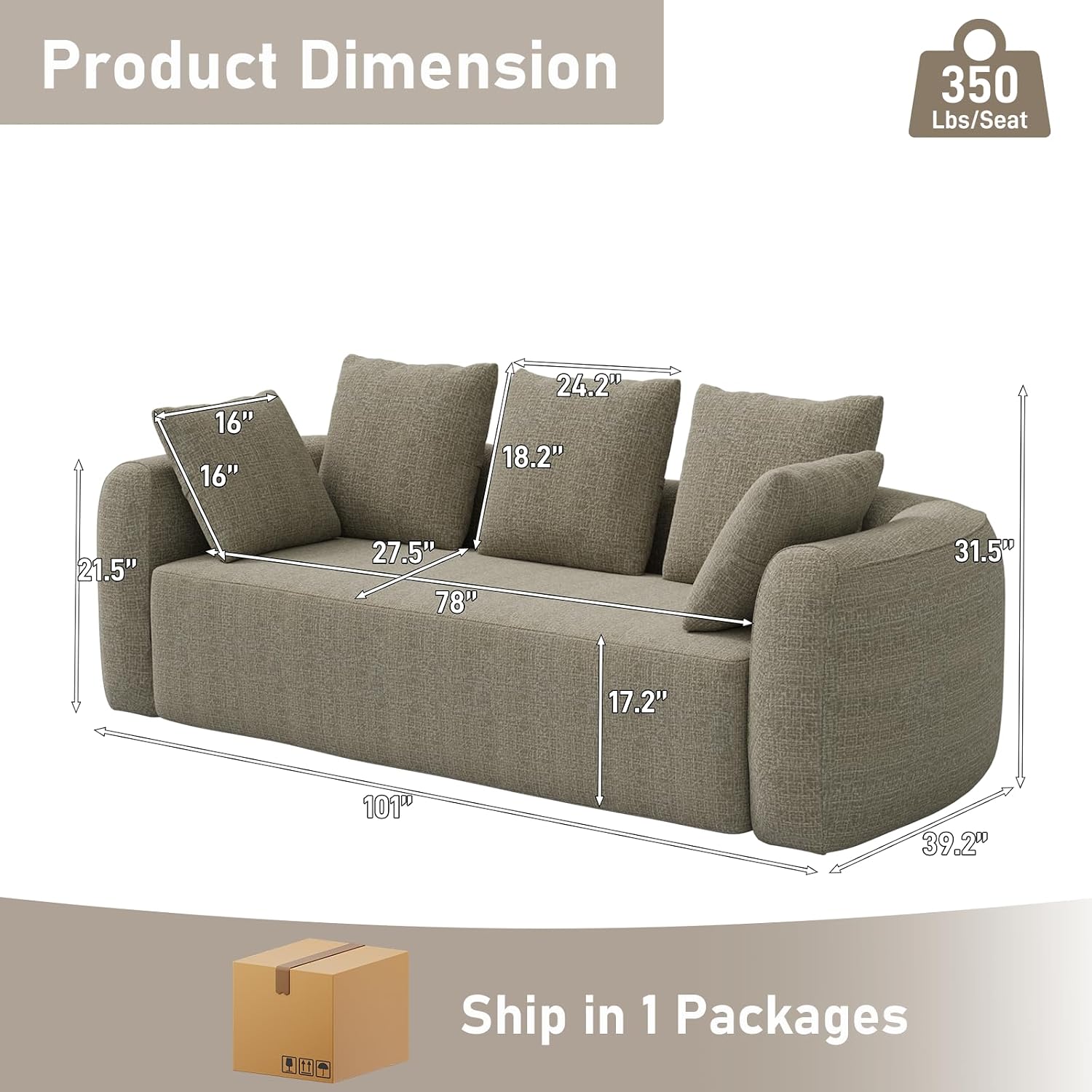 Camel Chenille Curved Cloud Sofa Couch