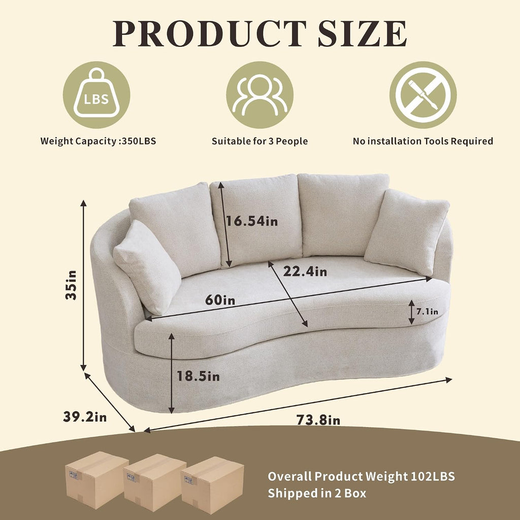 Beige Modern Curved 3‑Seater Sofa