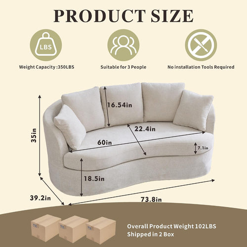 Beige Modern Curved 3‑Seater Sofa