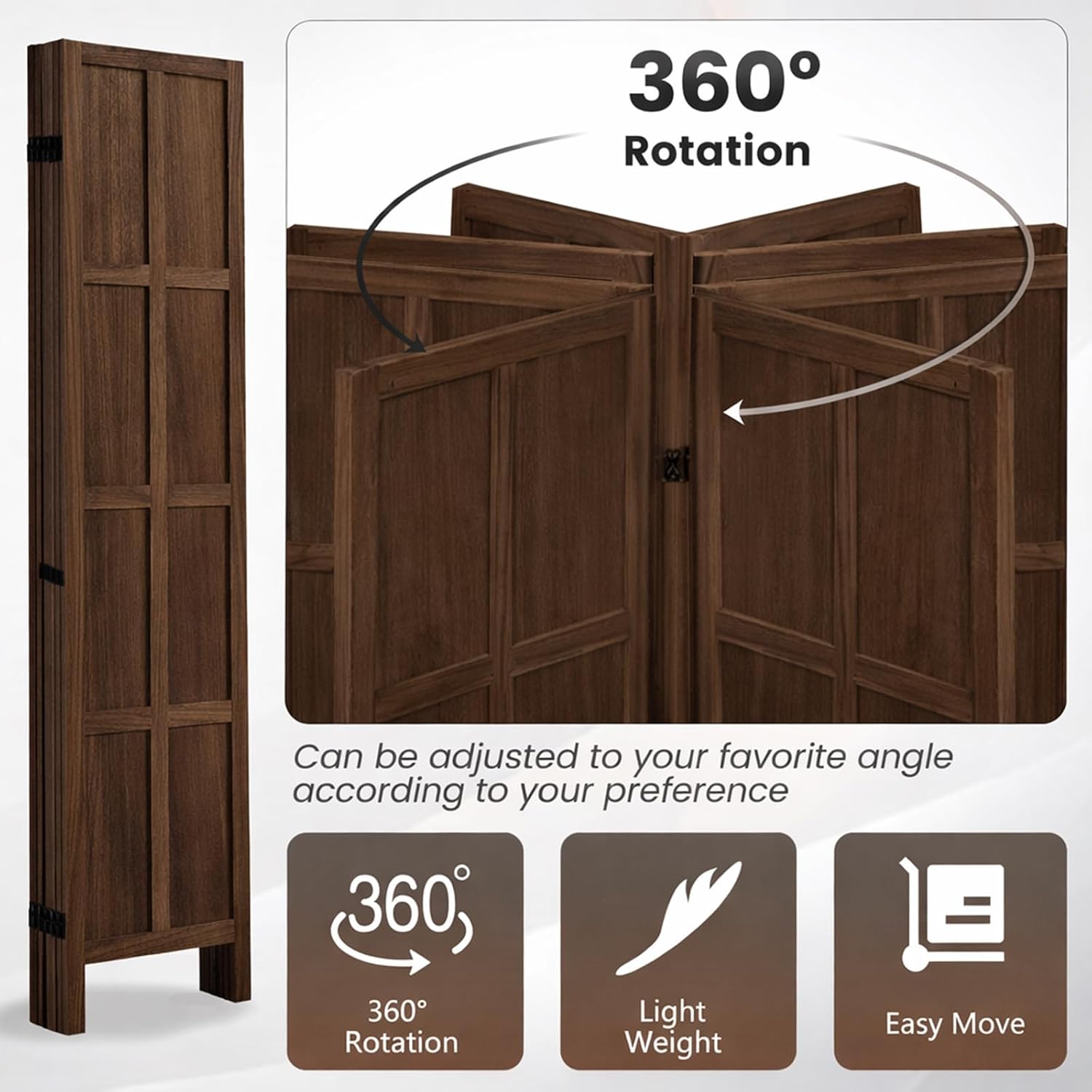 Brown Wooden Folding Privacy Room Divider