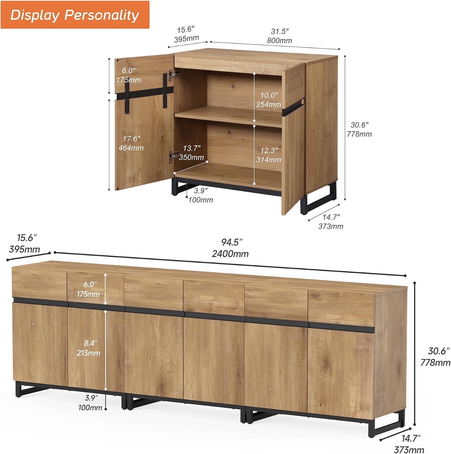 Oak Modern Large Storage TV Console Stand