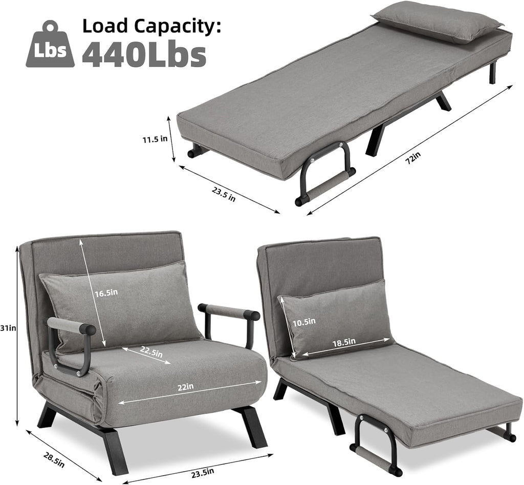 Gray Folding Convertible Sleeper Chair