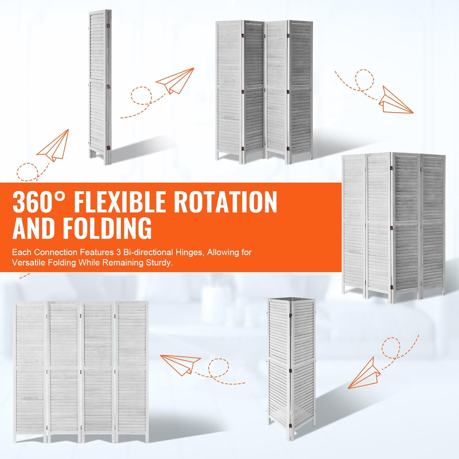 Light Grey Wooden Folding Privacy Divider