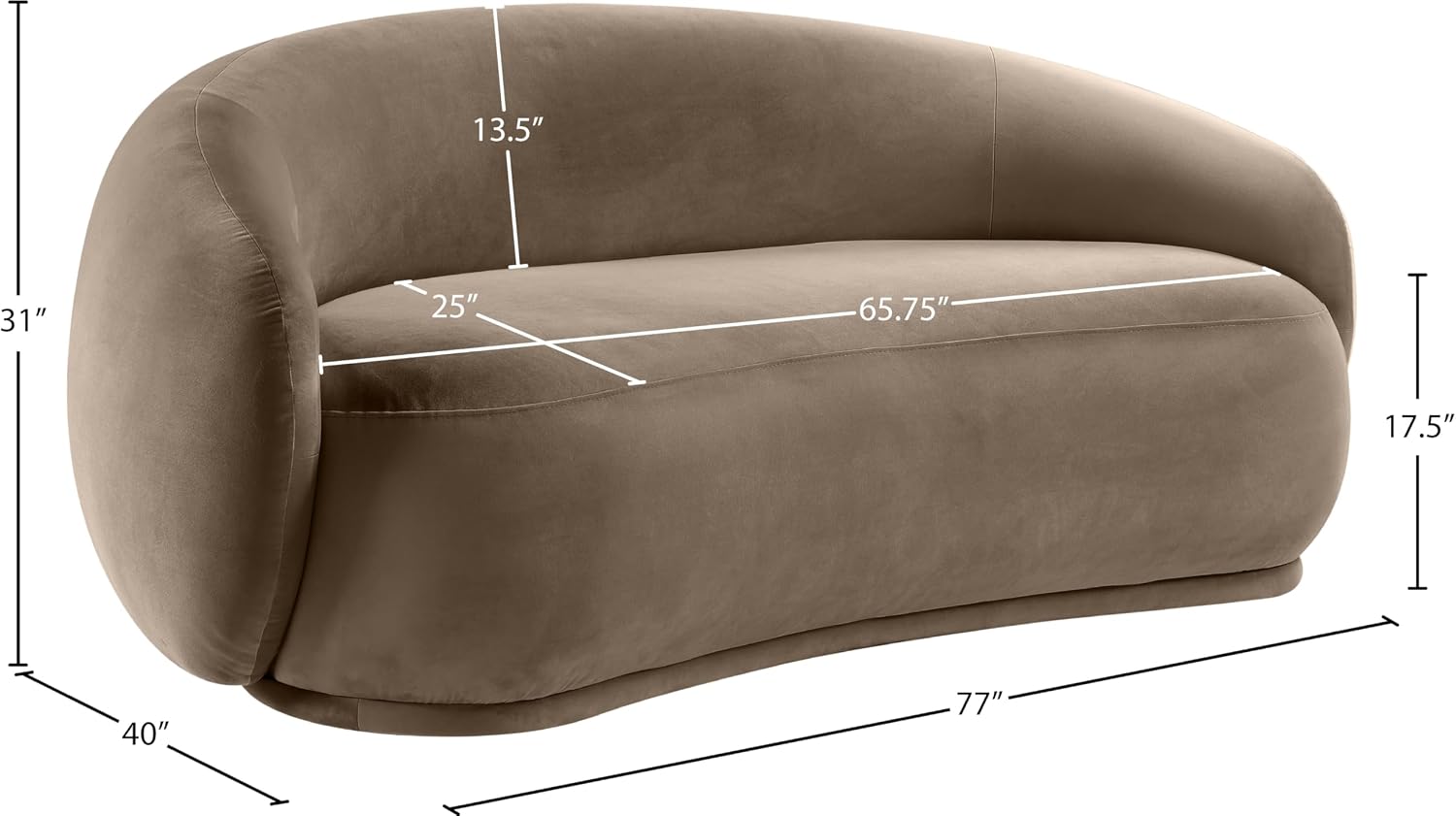 Taupe Velvet Modern Loveseat Sofa