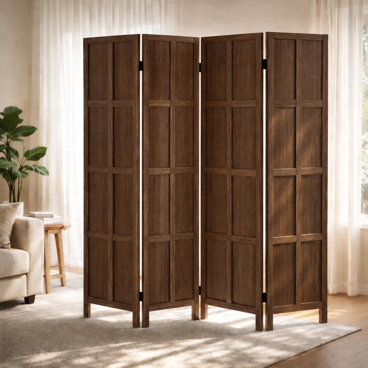 Brown Solid Wood Folding Privacy Divider