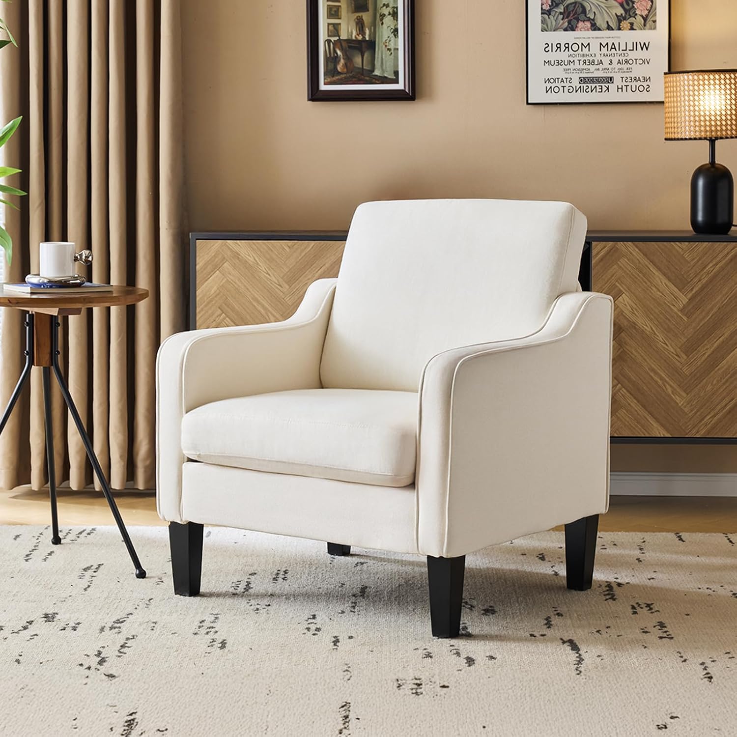 Beige Linen Upholstered Accent Chair