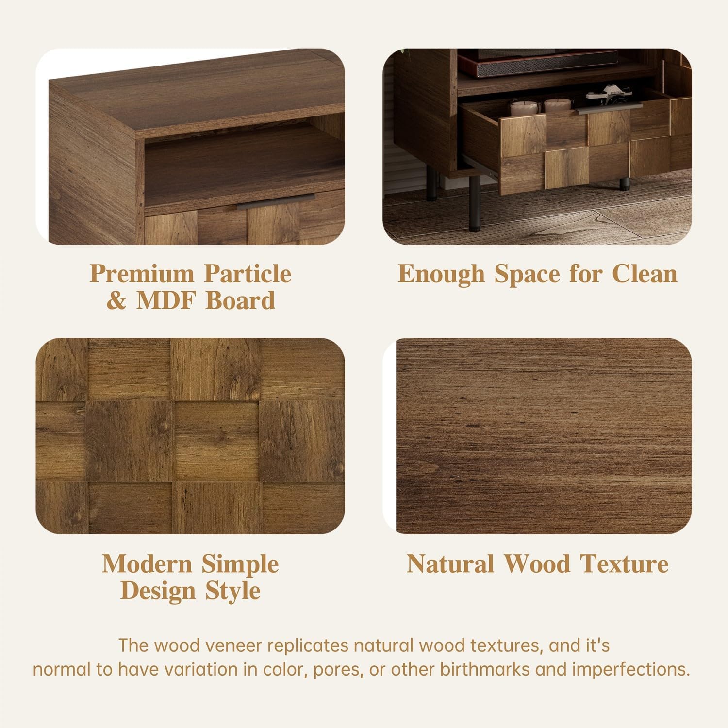 Mid‑Century Natural Wood TV Console Stand