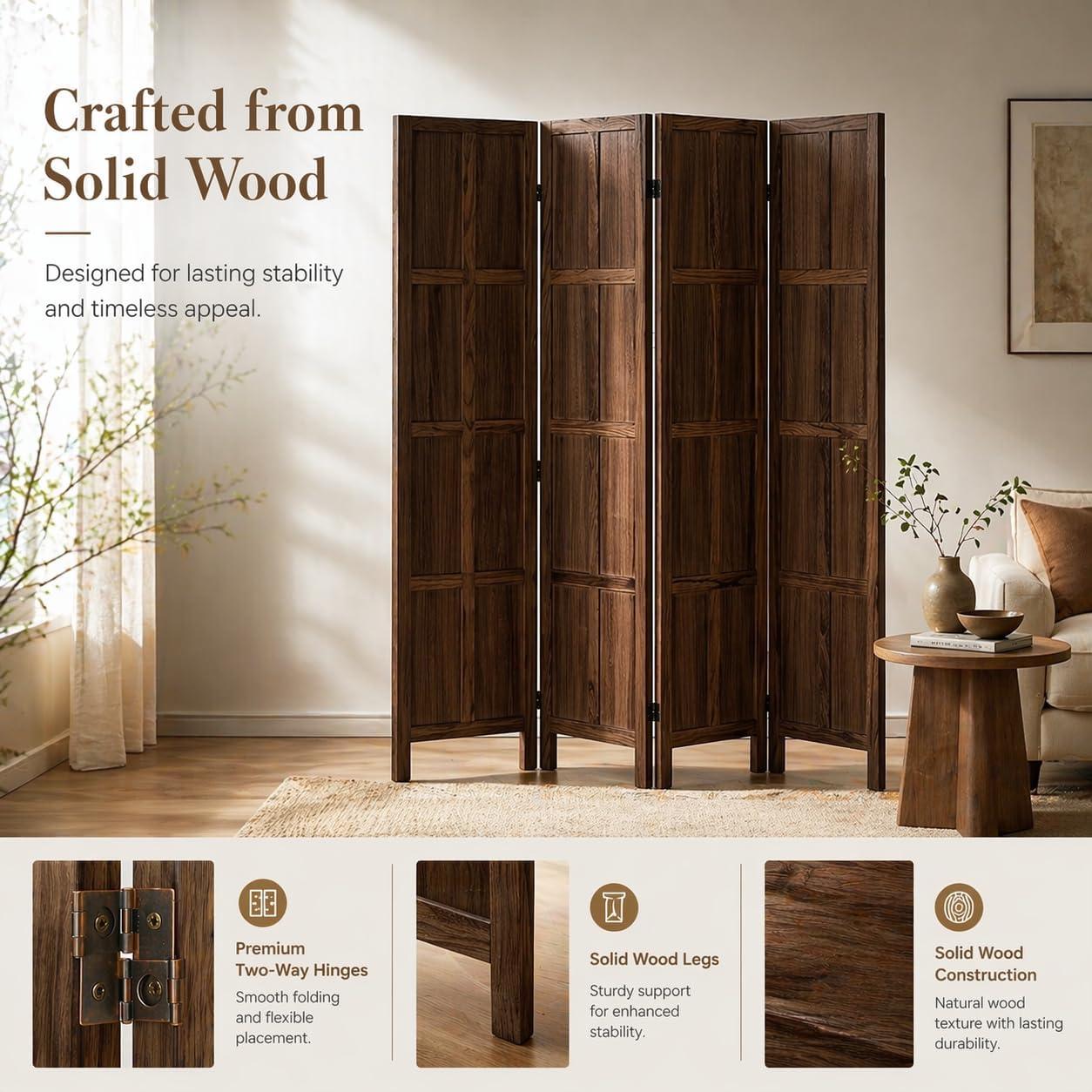 Brown Solid Wood Folding Privacy Divider