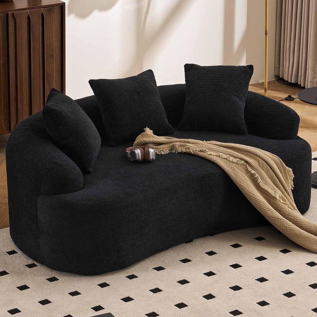 Black Chenille Curved Loveseat Sofa