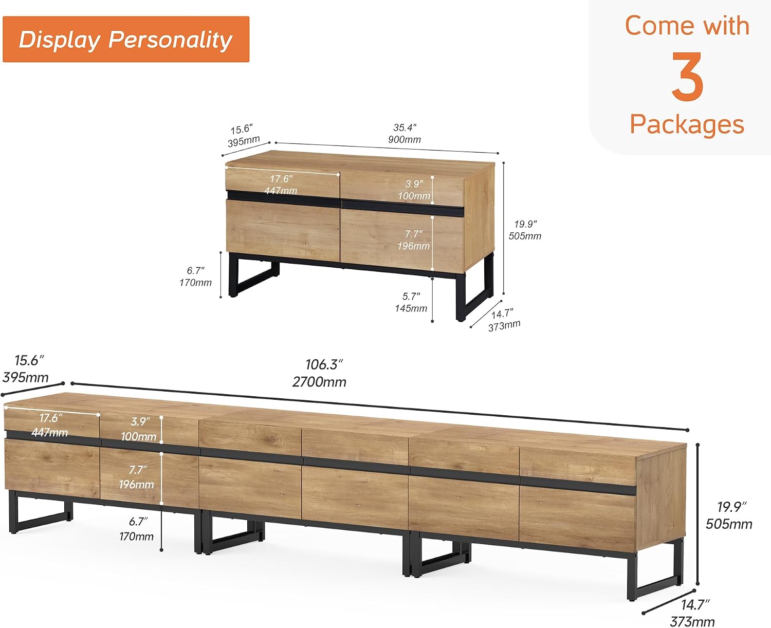 Oak Modern Large Storage TV Console Stand