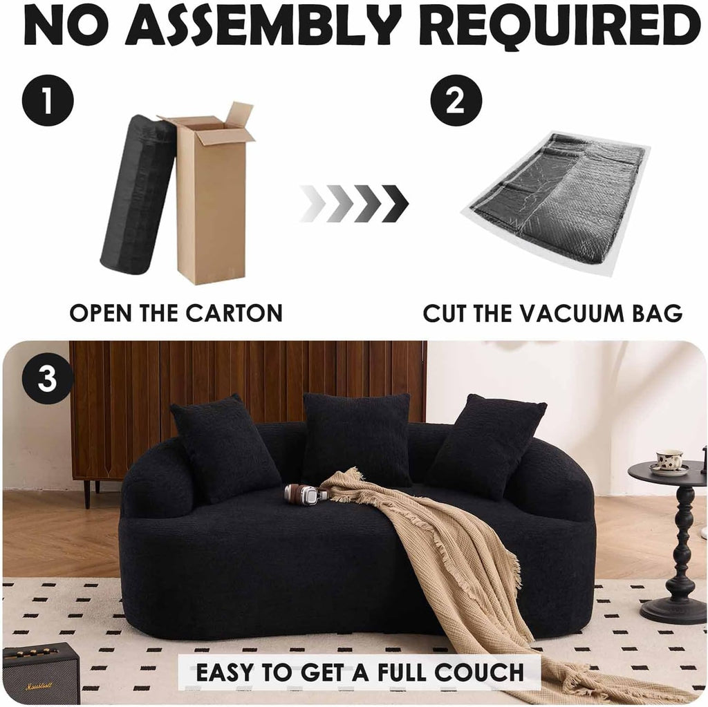 Black Chenille Curved Loveseat Sofa