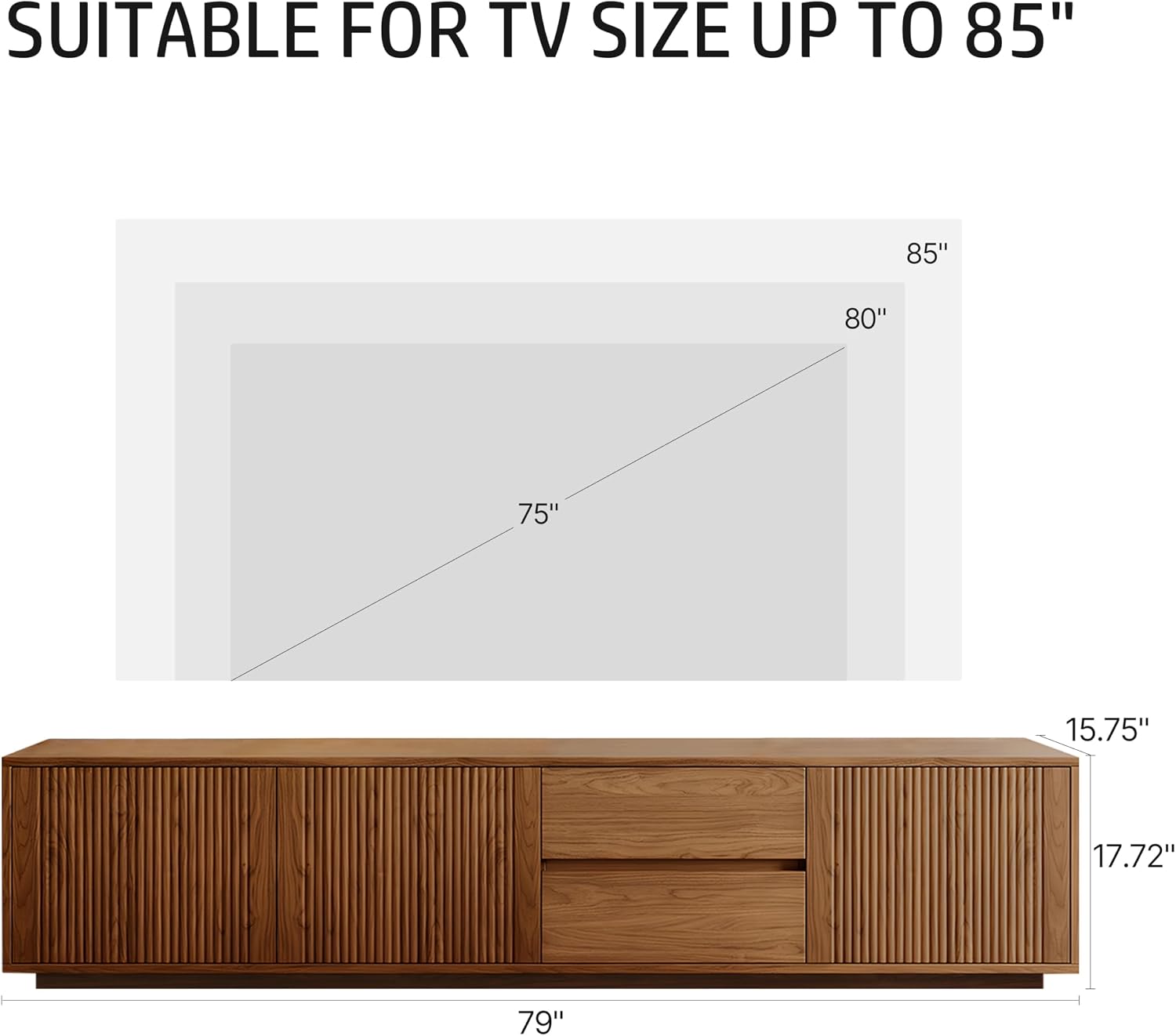 Fluted Modern Walnut TV Stand Console