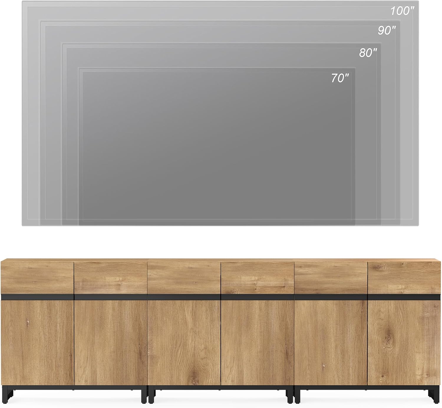 Oak Modern Large Storage TV Console Stand