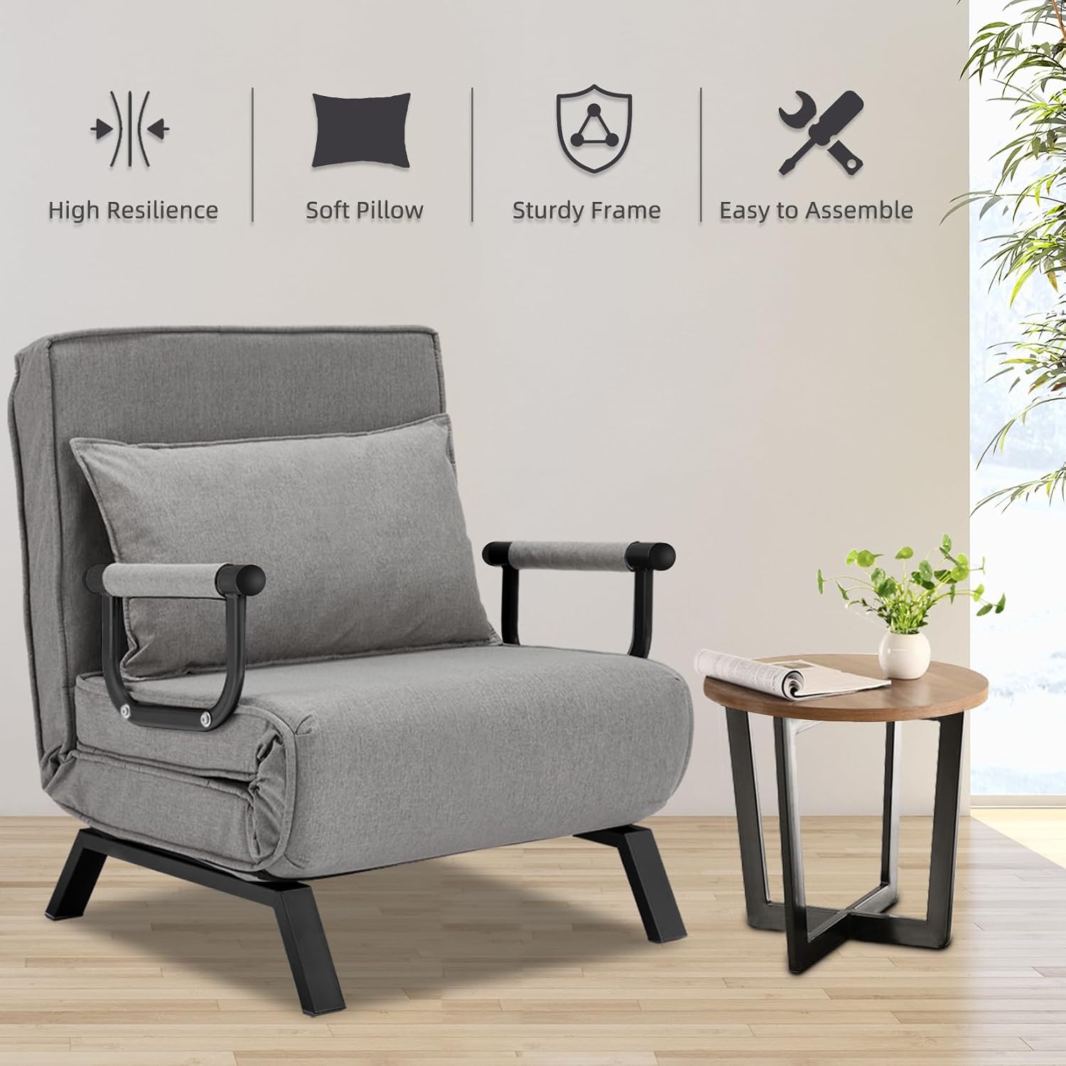 Gray Folding Convertible Sleeper Chair