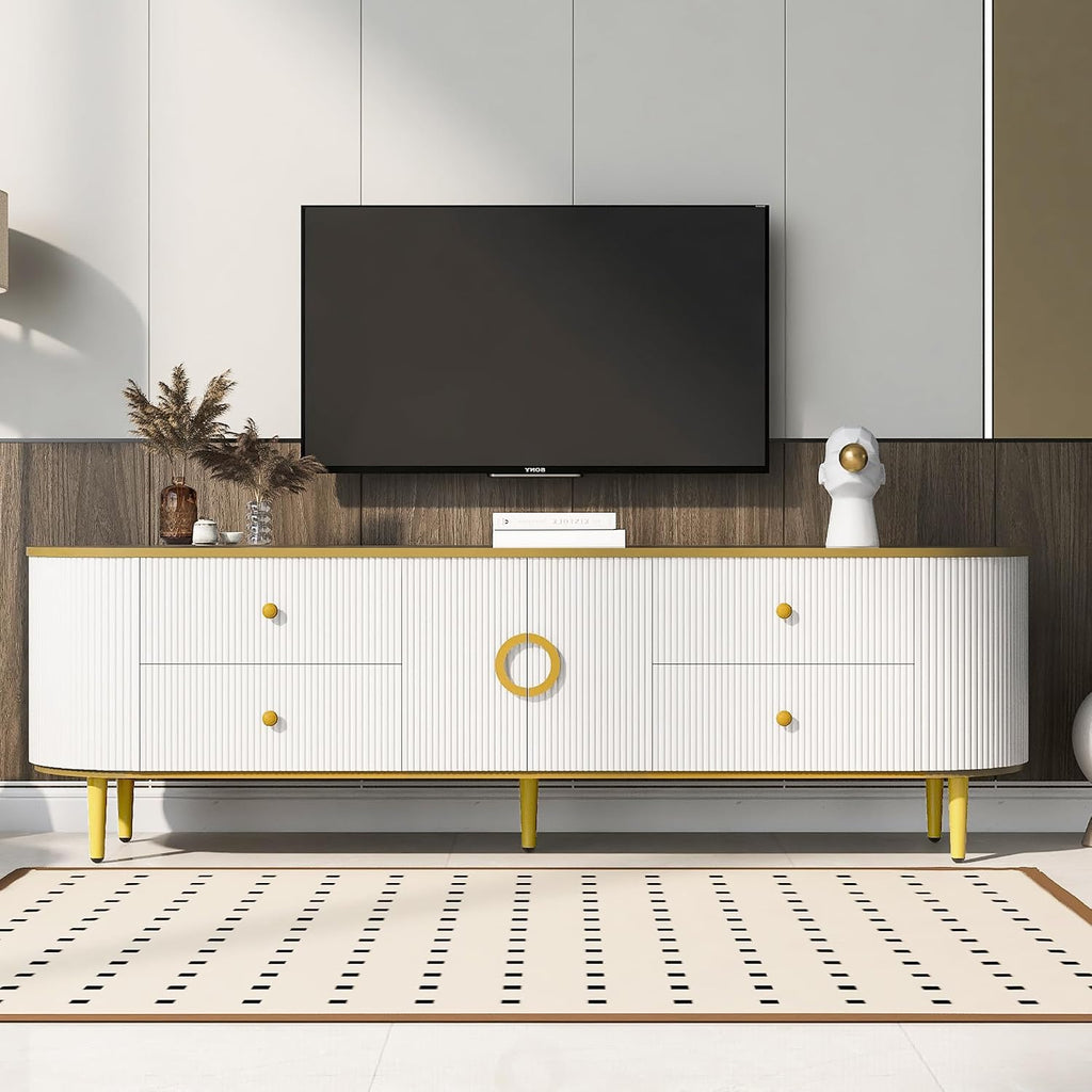 White Curved Modern Storage TV Console