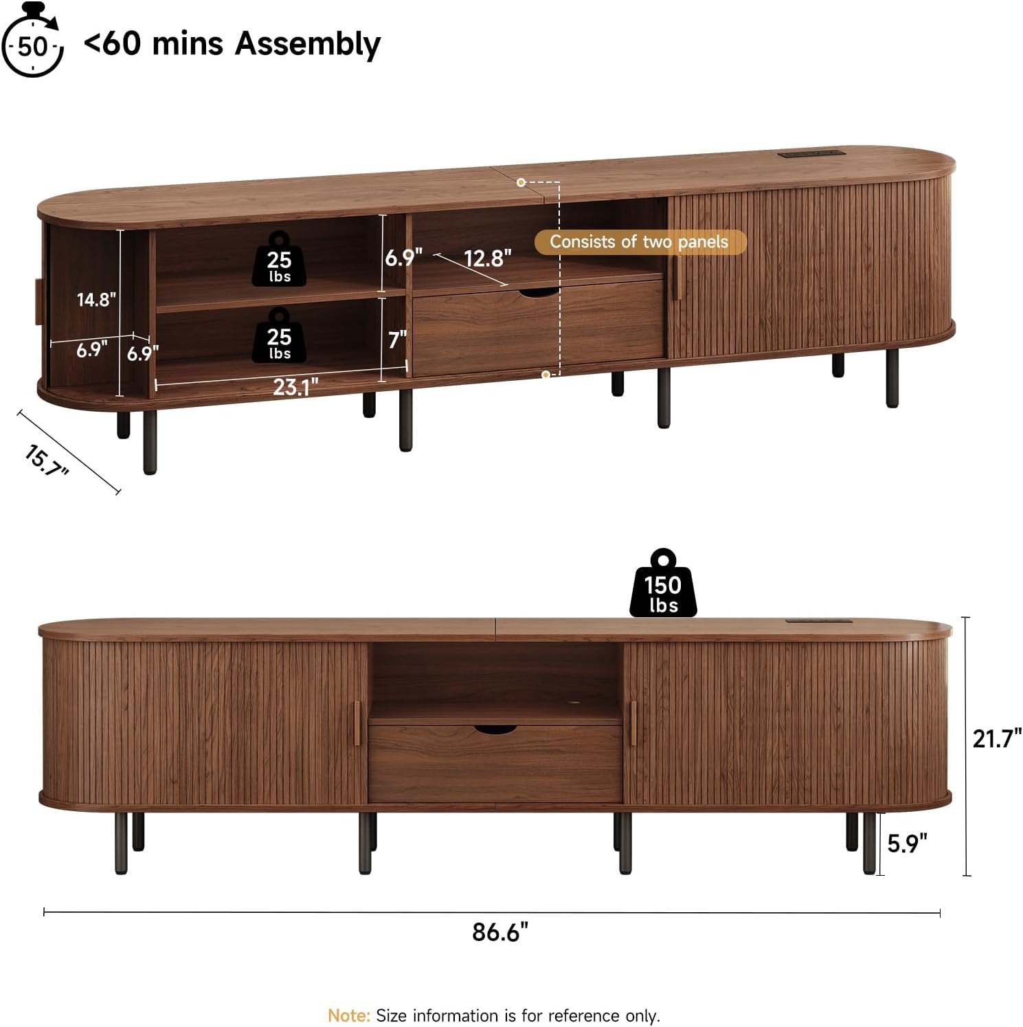 Walnut TV Stand With Power Outlet