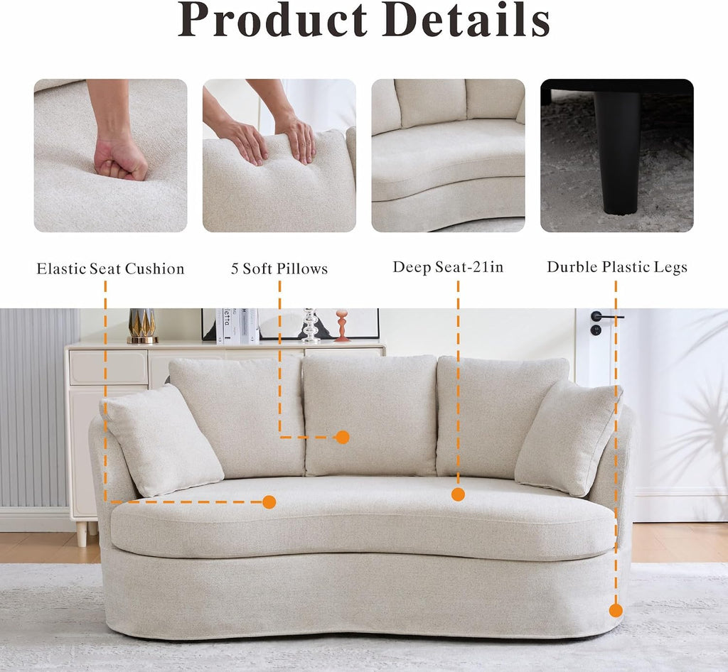 Beige Modern Curved 3‑Seater Sofa