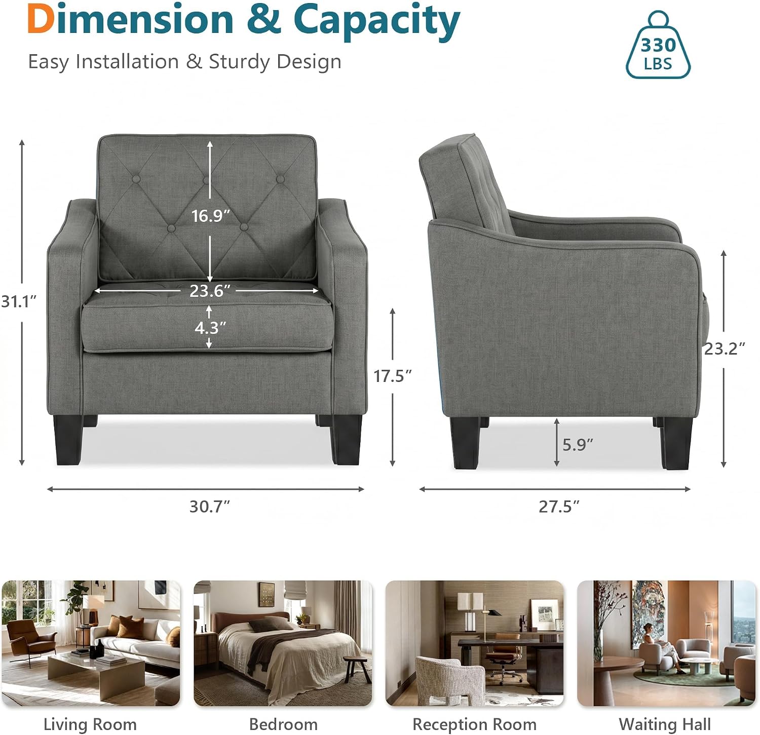 Grey Wide Comfy Living‑Room Accent Chairs