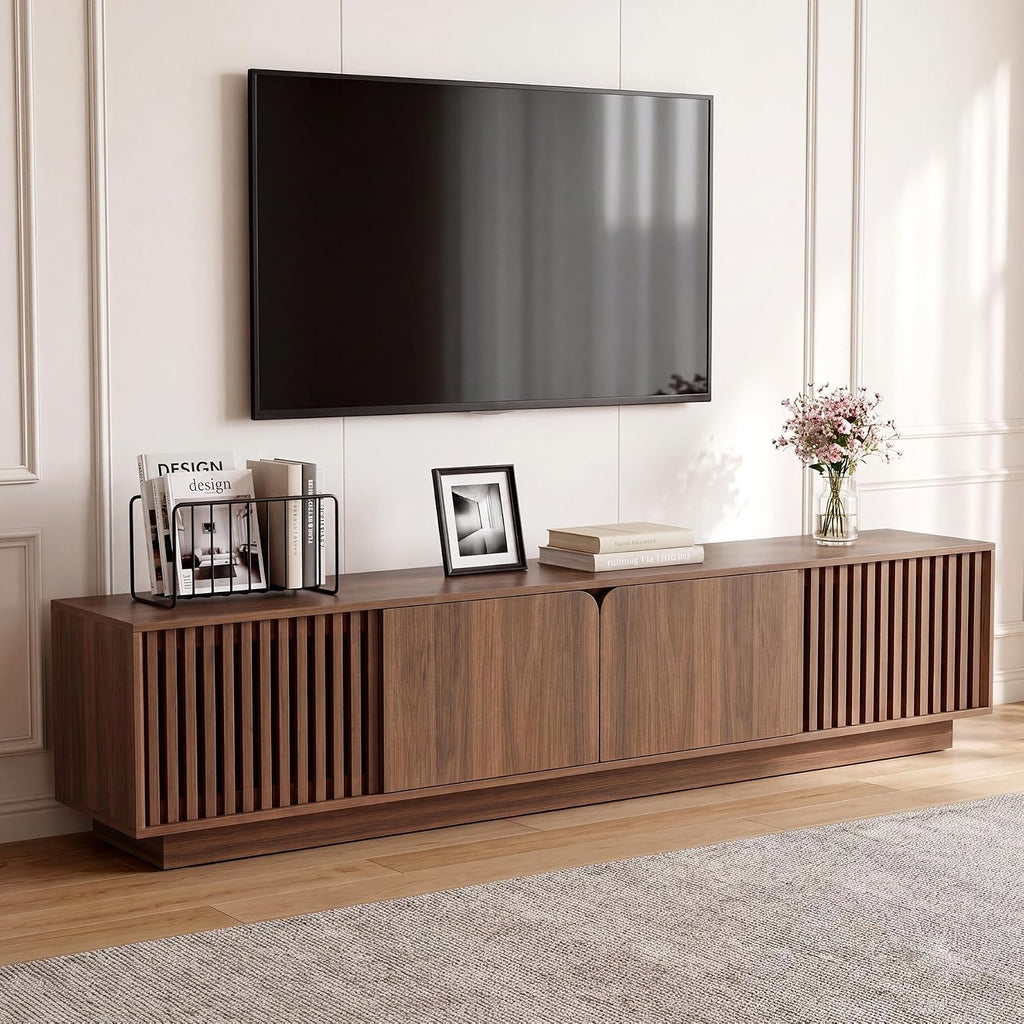 Slat‑Door Modern Storage TV Console Stand