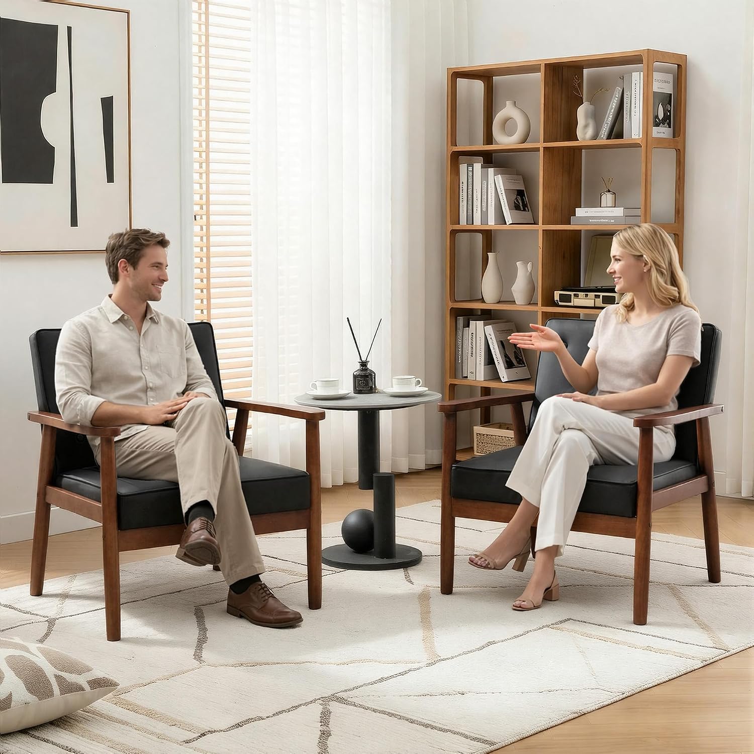 Black Leather Office Guest Accent Chairs