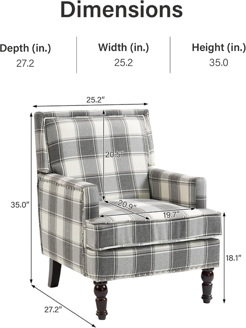 Antique‑Grey Checkered Mid‑Century Accent Chair
