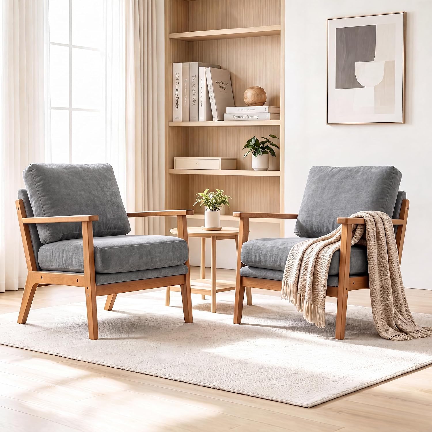 Grey Chenille Mid‑Century Accent Chairs