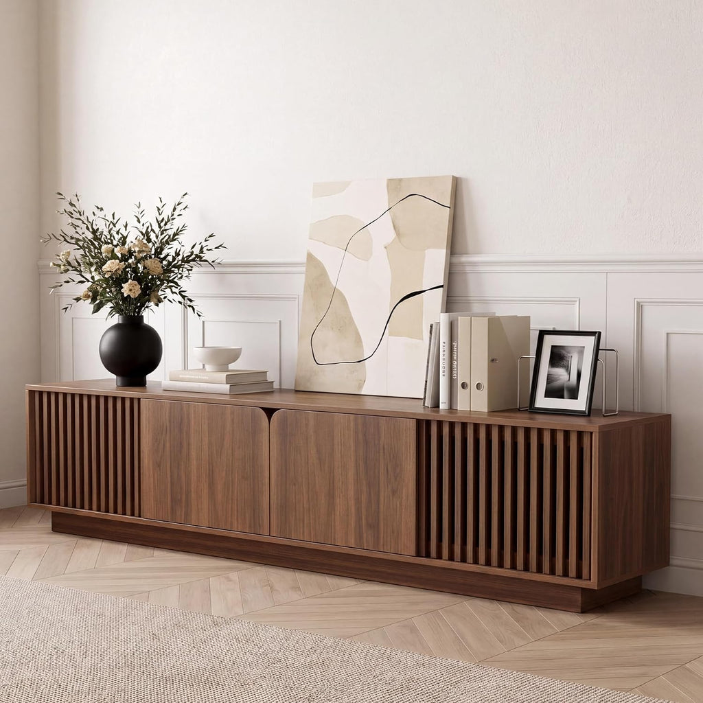 Slat‑Door Modern Storage TV Console Stand