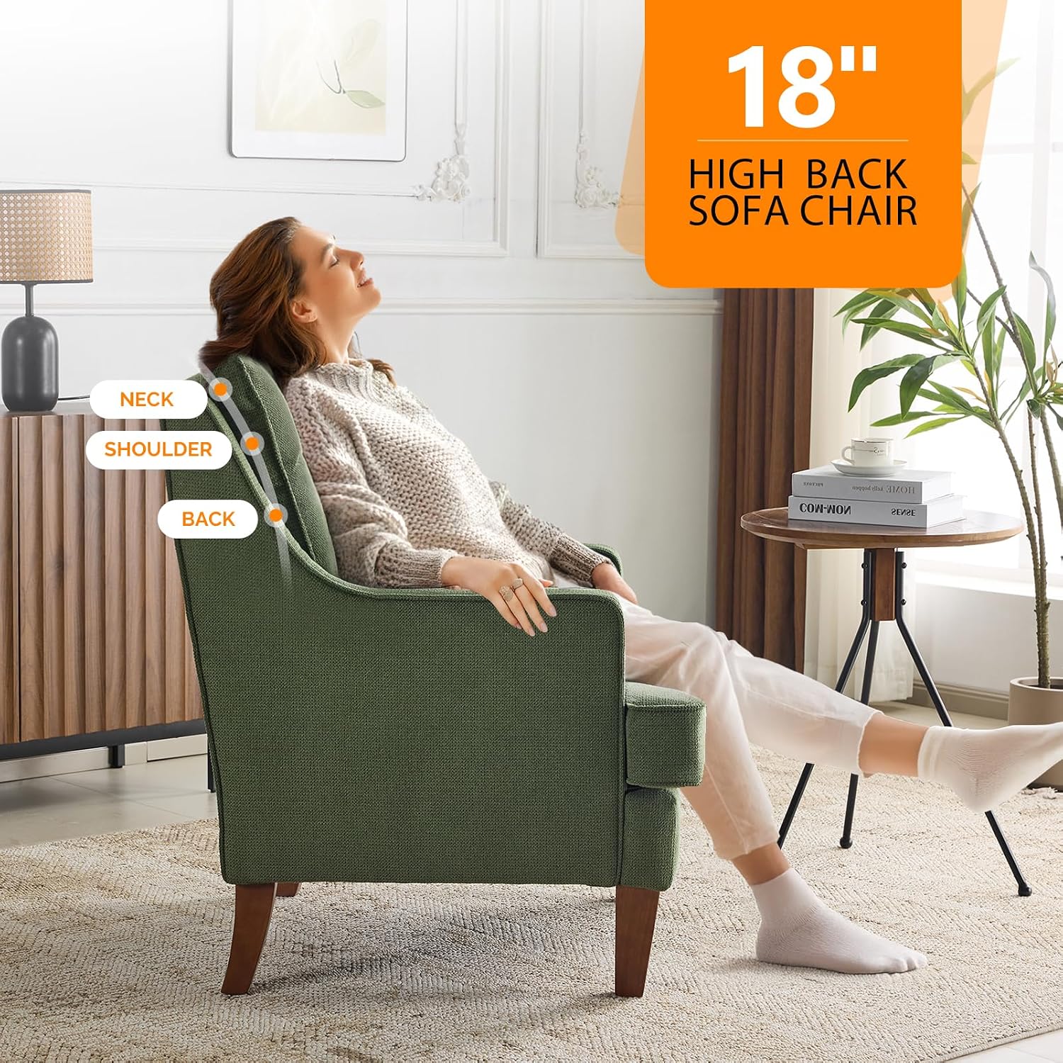 Green Mid‑Century Upholstered Accent Chair