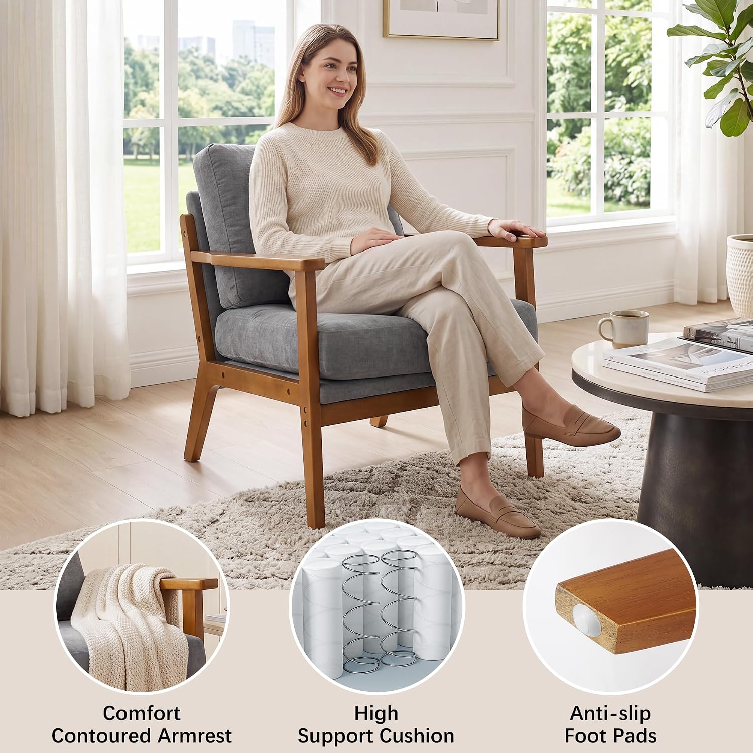 Grey Chenille Mid‑Century Accent Chairs
