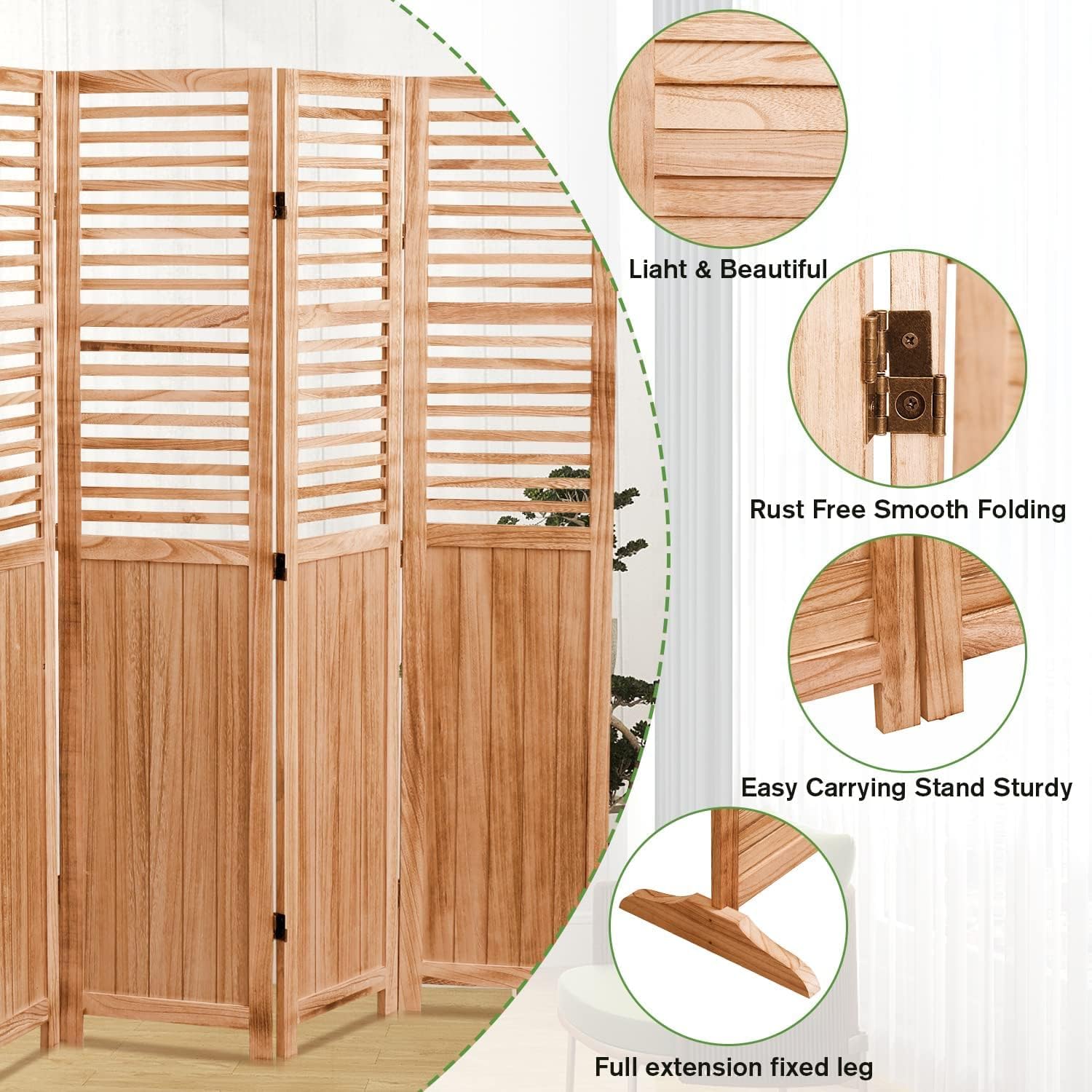 Solid Wood Folding Privacy Room Divider