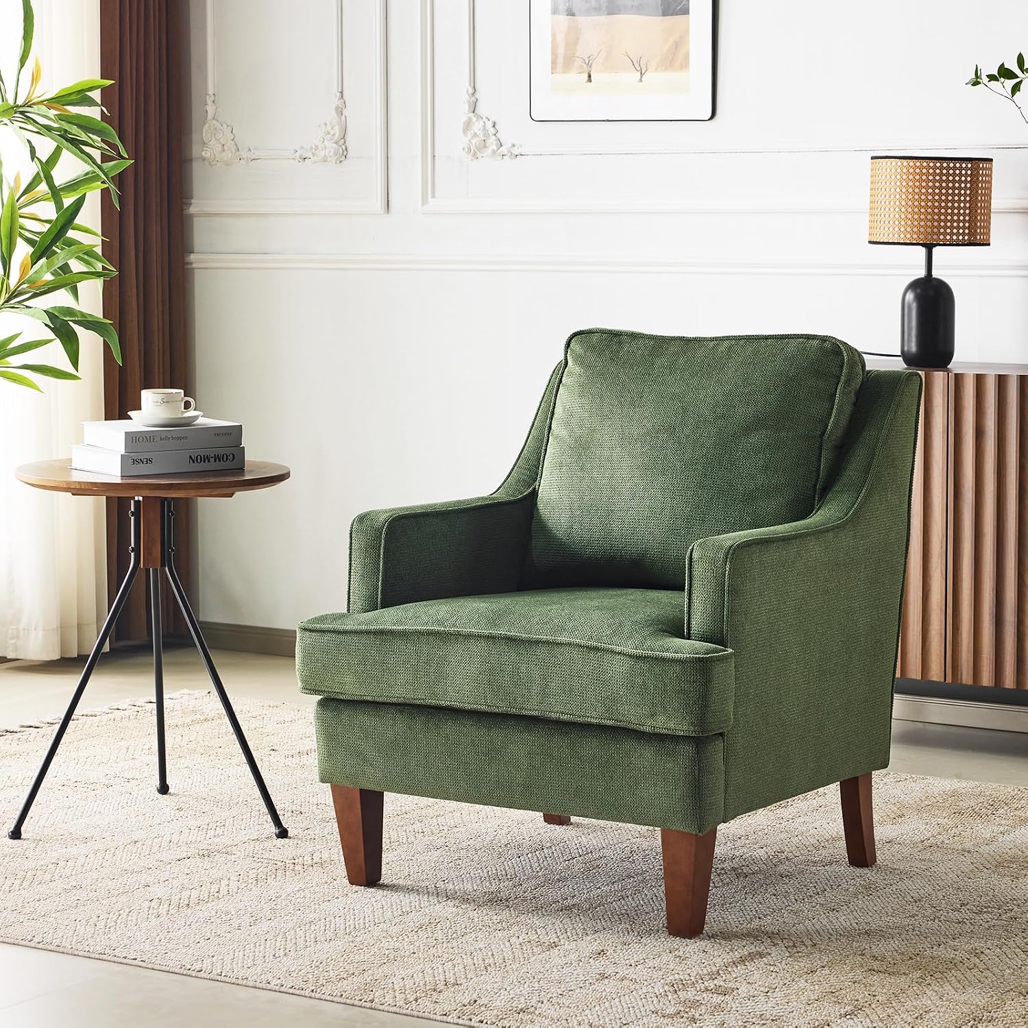 Green Mid‑Century Upholstered Accent Chair