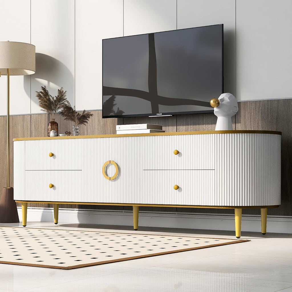 White Curved Modern Storage TV Console