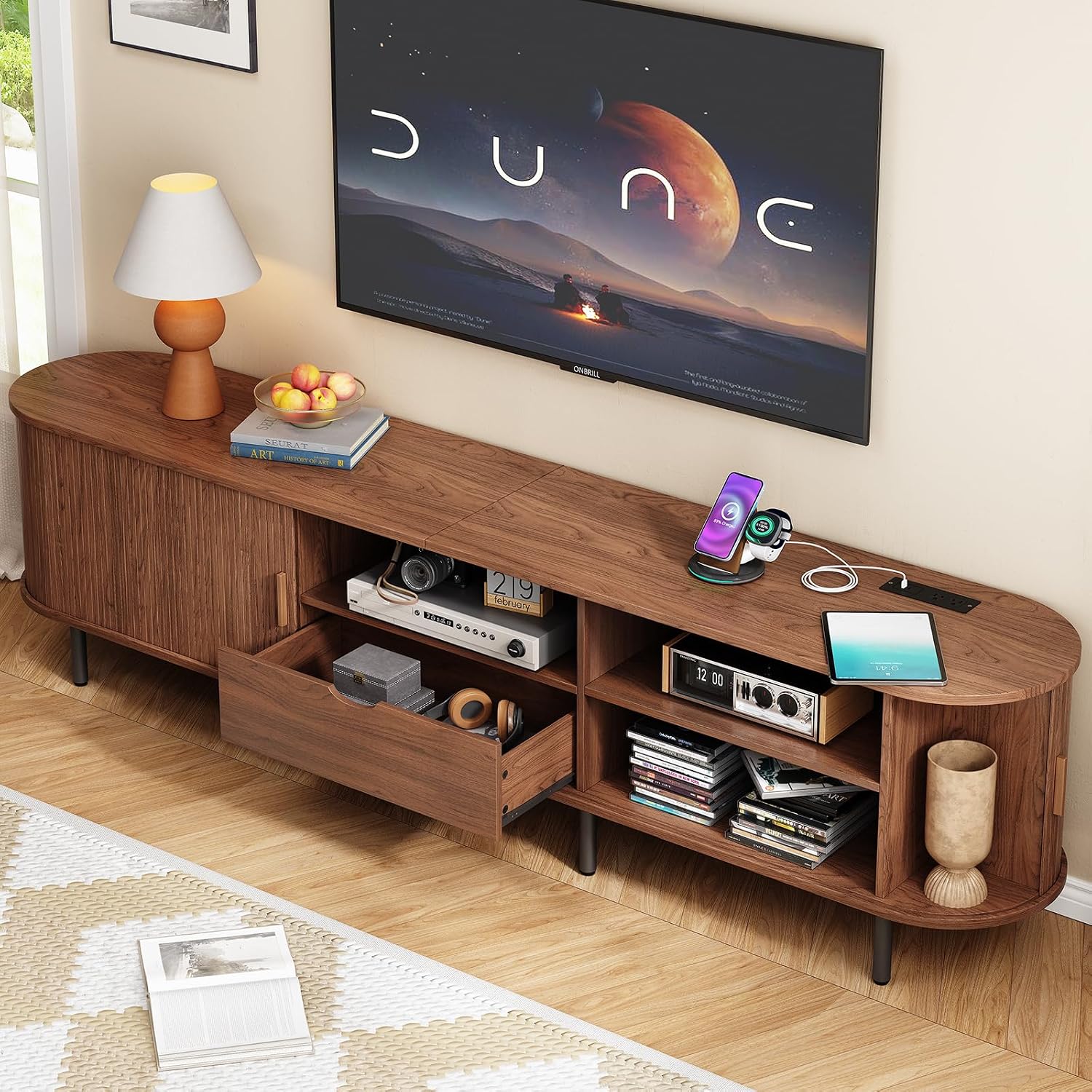 Walnut TV Stand With Power Outlet