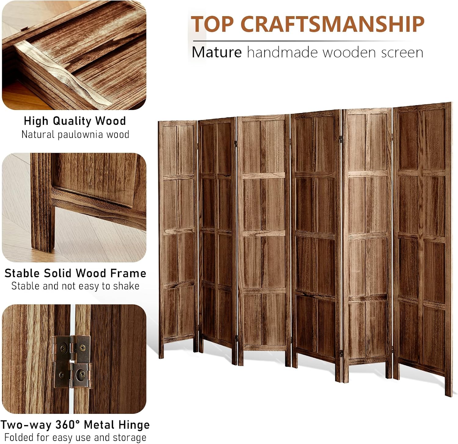 Brown Wooden Folding Privacy Room Divider