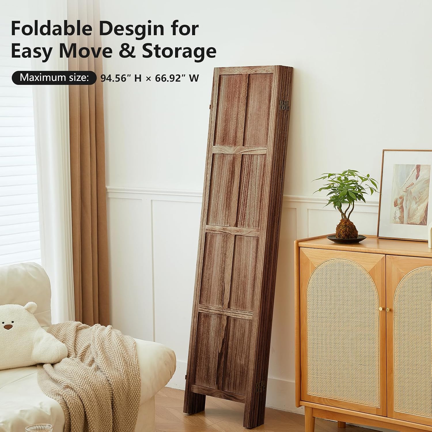 Brown Wooden Folding Privacy Room Divider