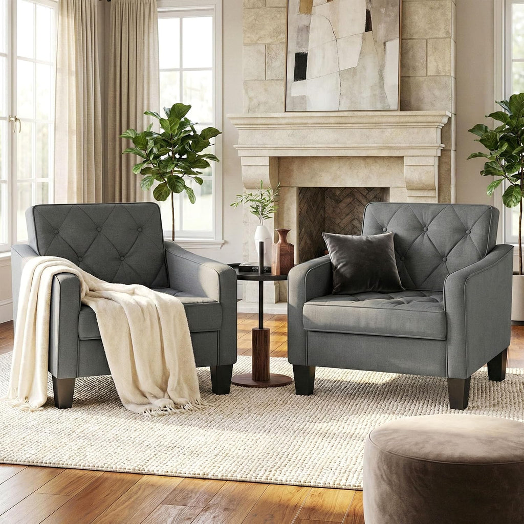 Grey Wide Comfy Living‑Room Accent Chairs