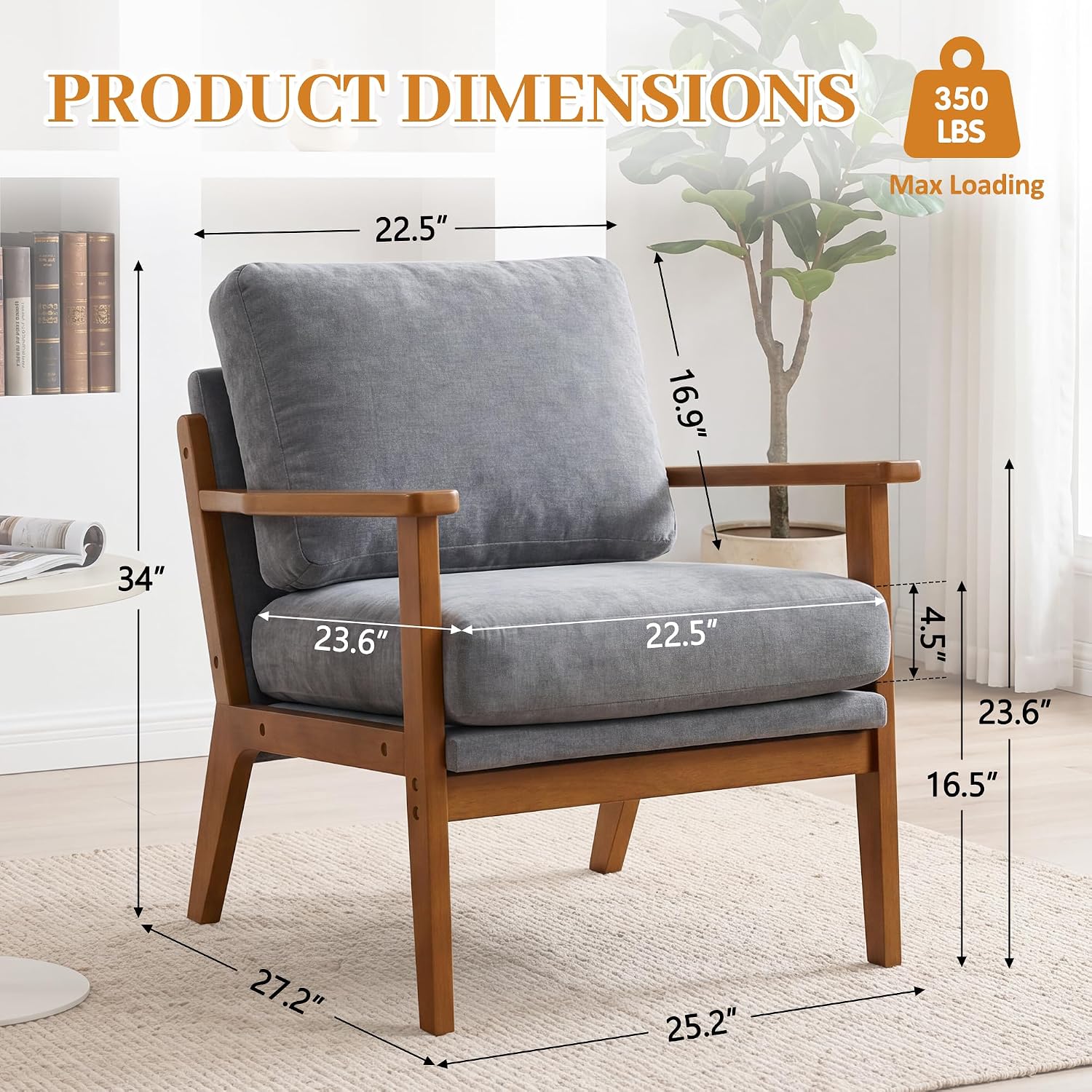 Grey Chenille Mid‑Century Accent Chairs