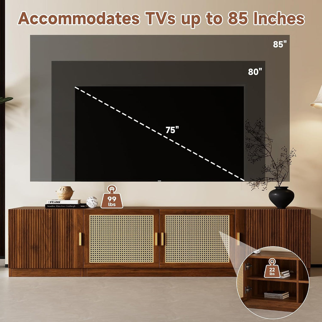 Mid‑Century Rattan Fluted TV Console Stand