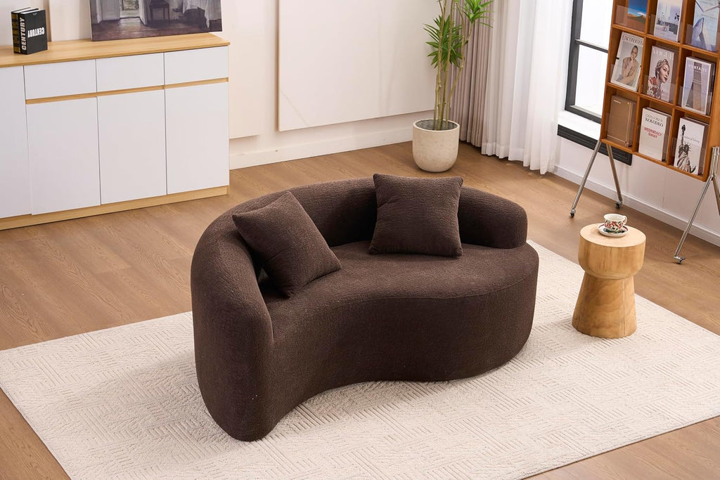 Brown Chenille Curved Loveseat Sofa